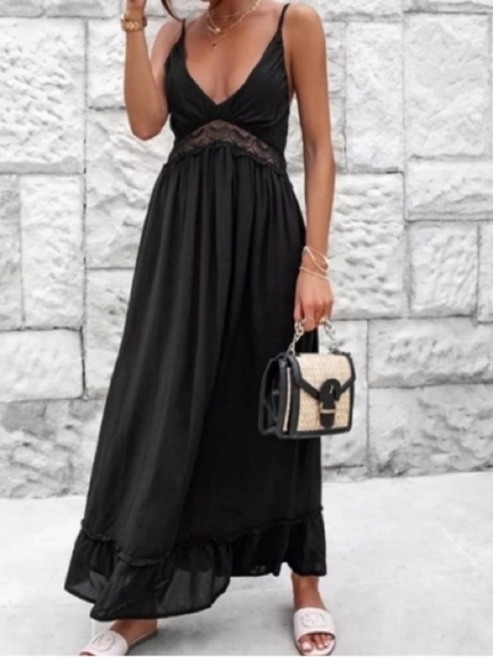 Jason Wu Black Maxi Dress - Crochet Lace Bodice/Racerback - Spaghetti Straps-Med
